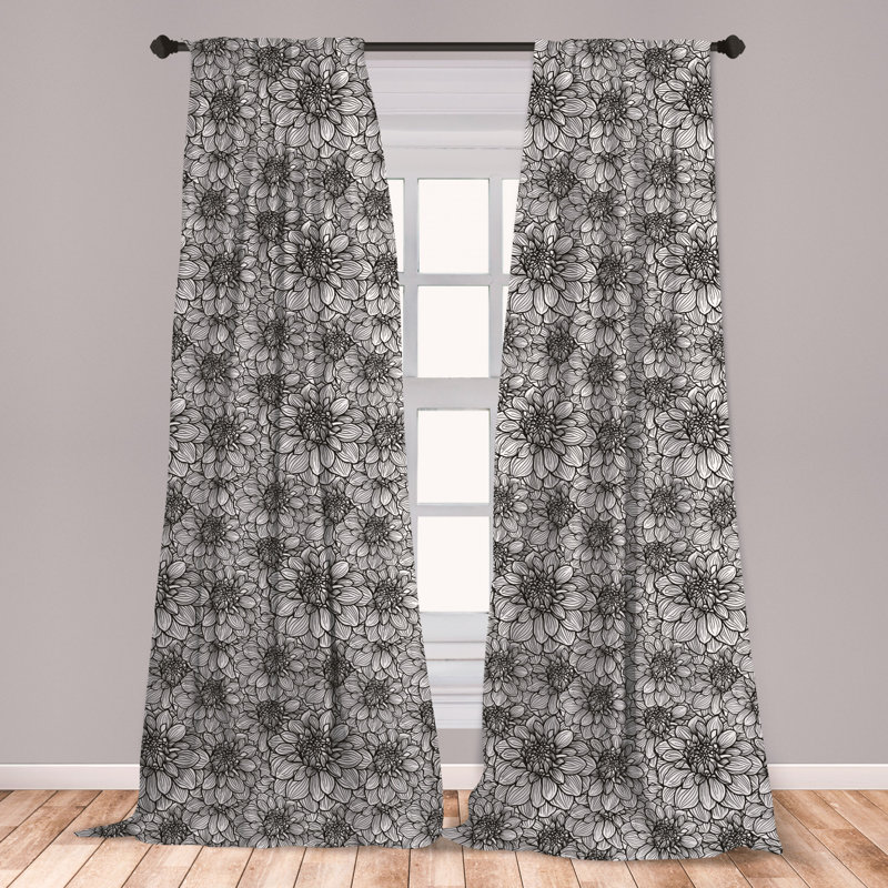 East Urban Home Ambesonne Black And White Window Curtains, Botanical